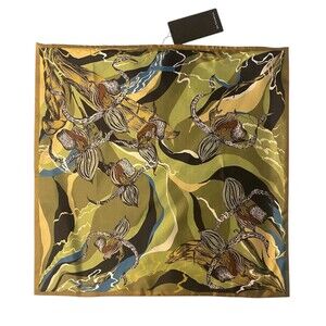 NWT Jim Thompson Thai Silk Pillow Cover Orchid Design Olive Green Brown Tan